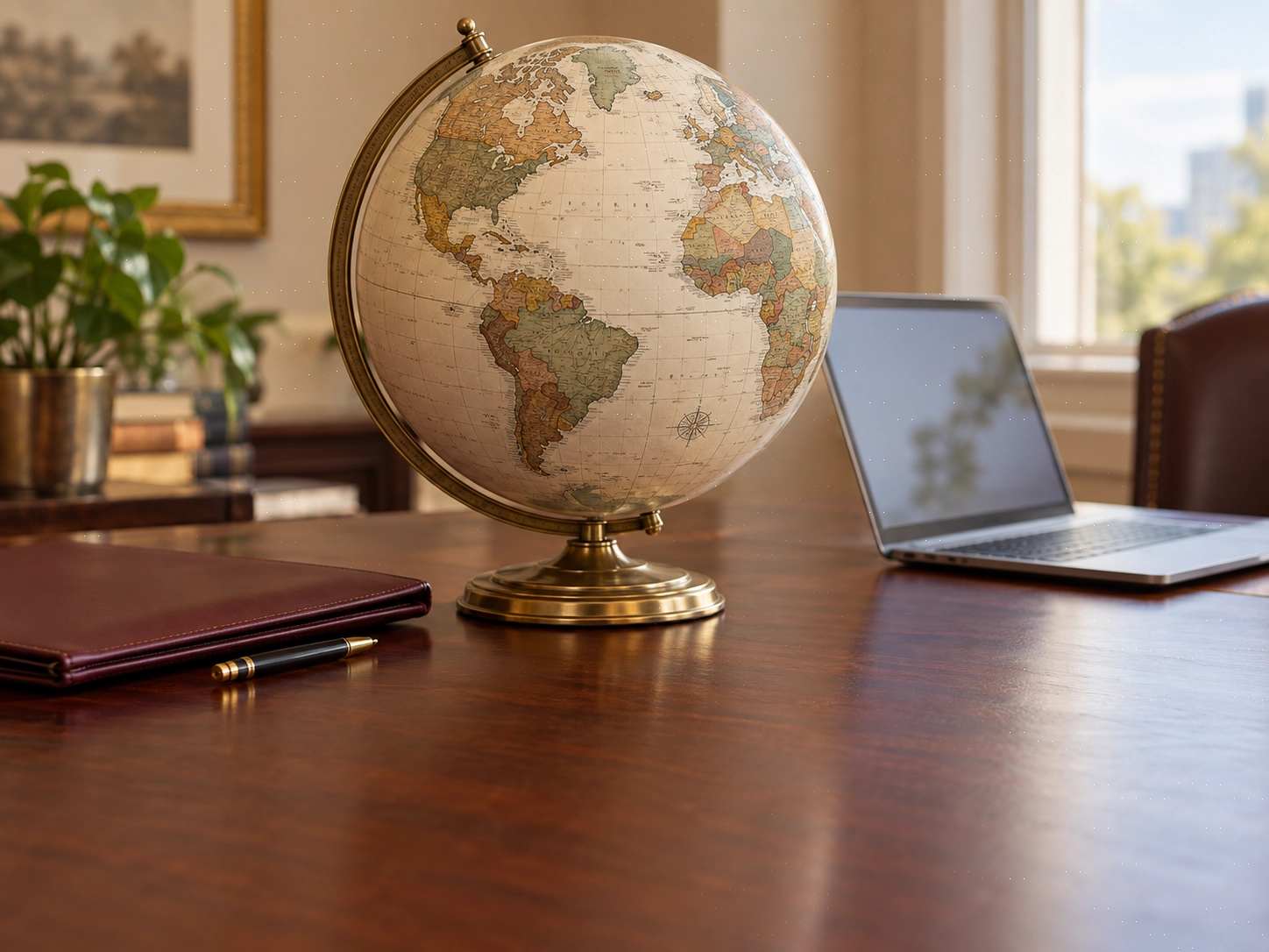 Globe and laptop representing remote U.S. immigration services worldwide.